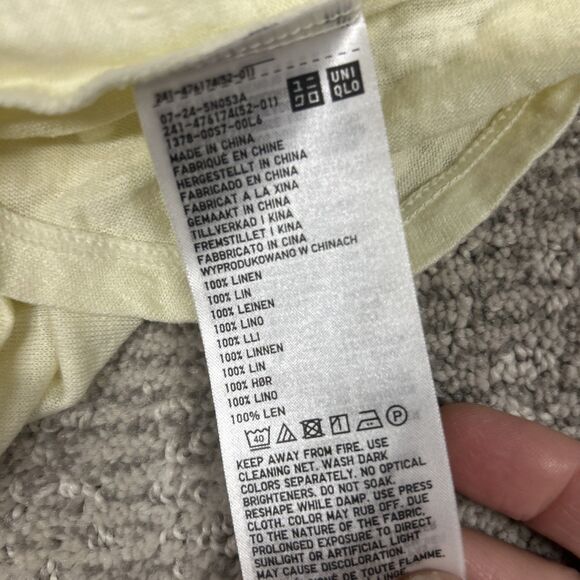 Comptoir des Cotonniers X Uniqlo Shirt Womens Large Linen Butter Yellow V Neck - Picture 3 of 4